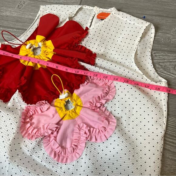 Marianna Senchina polka dot flower inscription sleeveless blouse top sz M - Picture 5 of 7